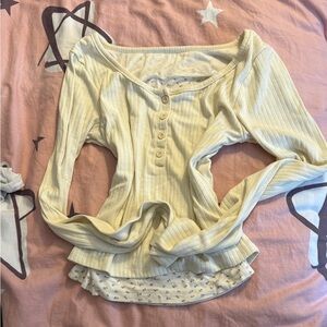 Women's Cream Ribbed Button-Up Top